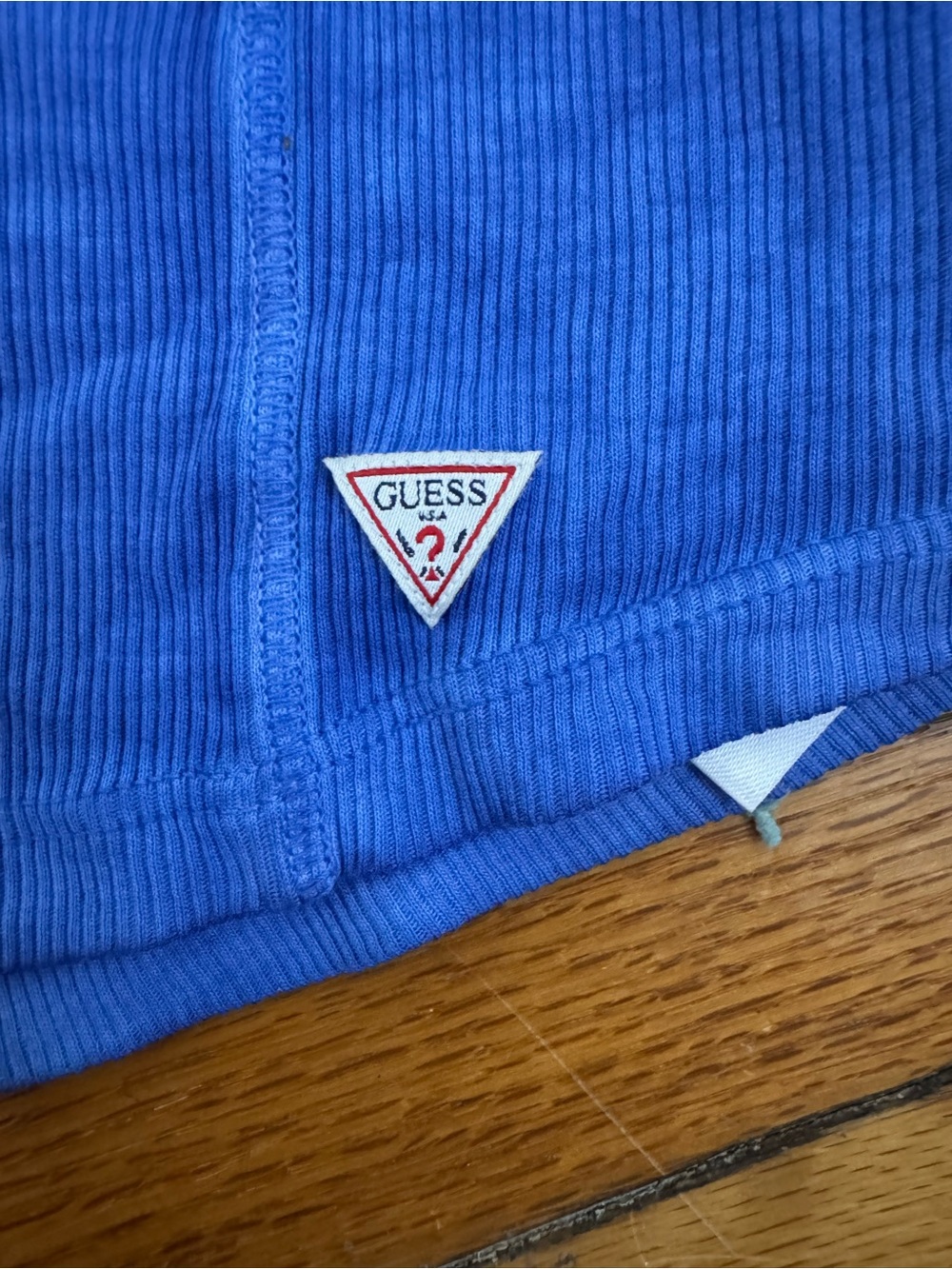 GUESS Electric Blue Ribbed Racerback Tank with Button Placket - Picture 3 of 4